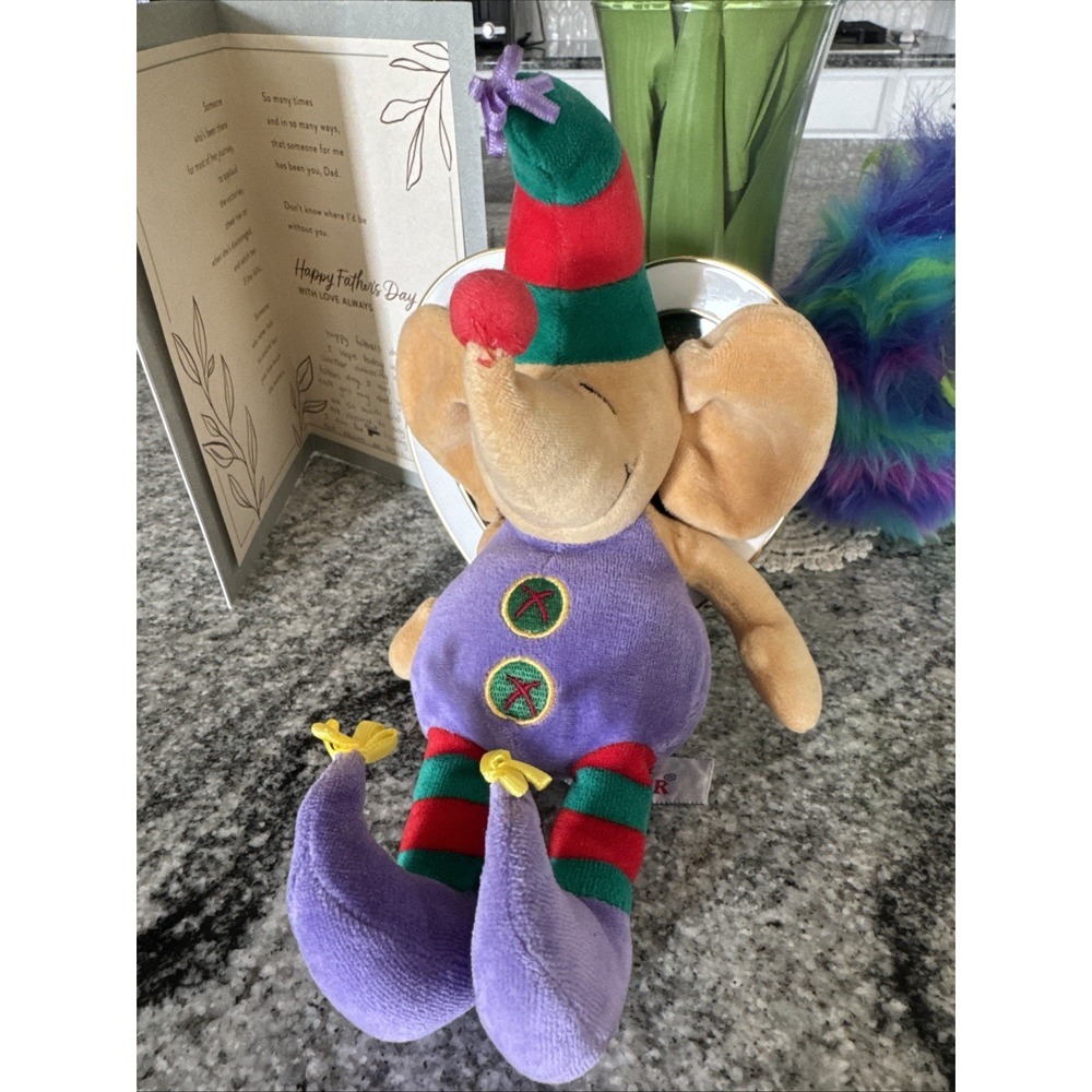 Mary Meyer Plush Stuffed Animal Mouse Christmas Elf Purple Hat Shoe Vtg